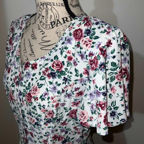 Vintage 90s All That Jazz Floral Lace-Up Back Dress/Cottagecore/Size M - Picture 5 of 14